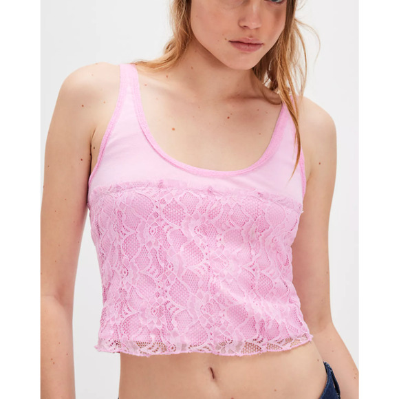 NWT FREE PEOPLE Cosette Corset Tank Pink Sugar Lace Large - Picture 1 of 5